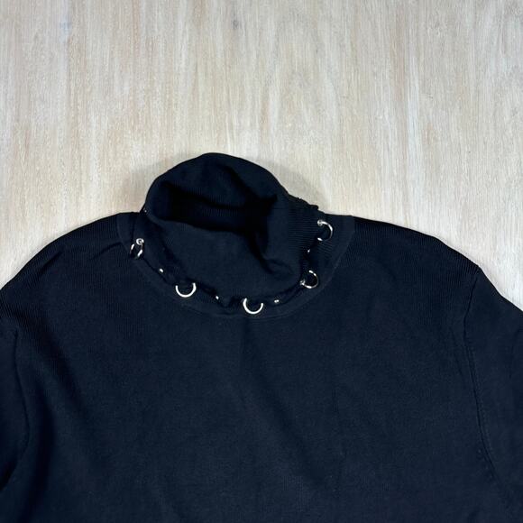 Colour Works Black Chain Punk Edgy Turtleneck Gothic Bold Pullover Sweater 2X - Picture 2 of 14